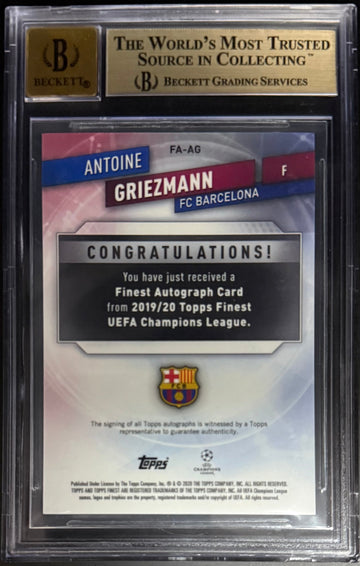 Topps Antoine Griezmann Orange Autograph Refractor /25 Finest UCL 2019-20 Beckett 9.5