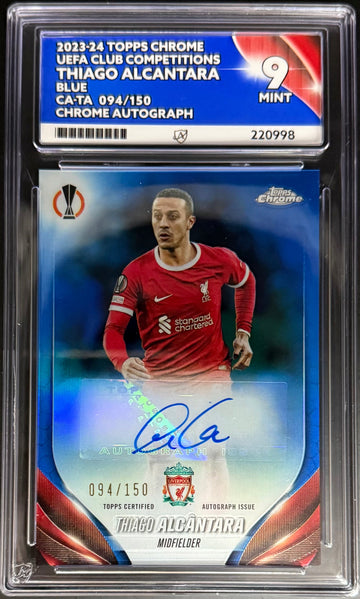 Topps Thiago Alcantara Blue Autograph Card /150 Chrome UCC 2023-24 ACE GRADING 9